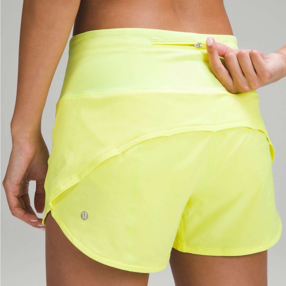 lululemon athletica highlighter Yellow Speed Up mid rise 4” shorts size 6